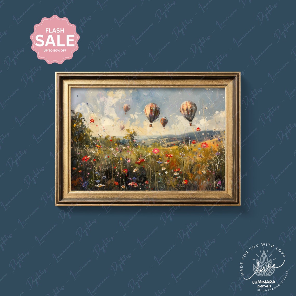 Hot Air Balloons Floating Over Summer Wildflower Meadow Poster - Image 4