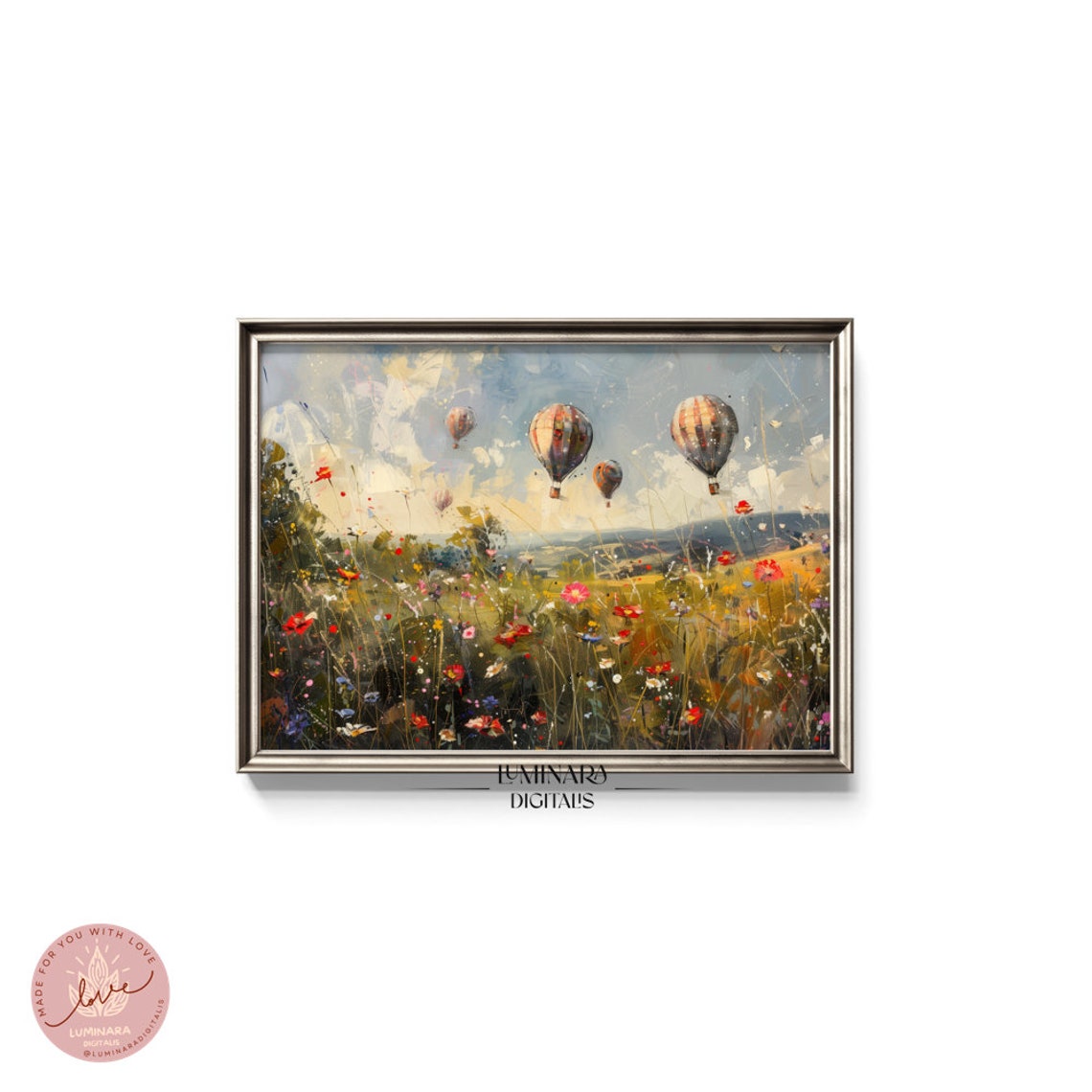 Hot Air Balloons Floating Over Summer Wildflower Meadow Poster - Image 5