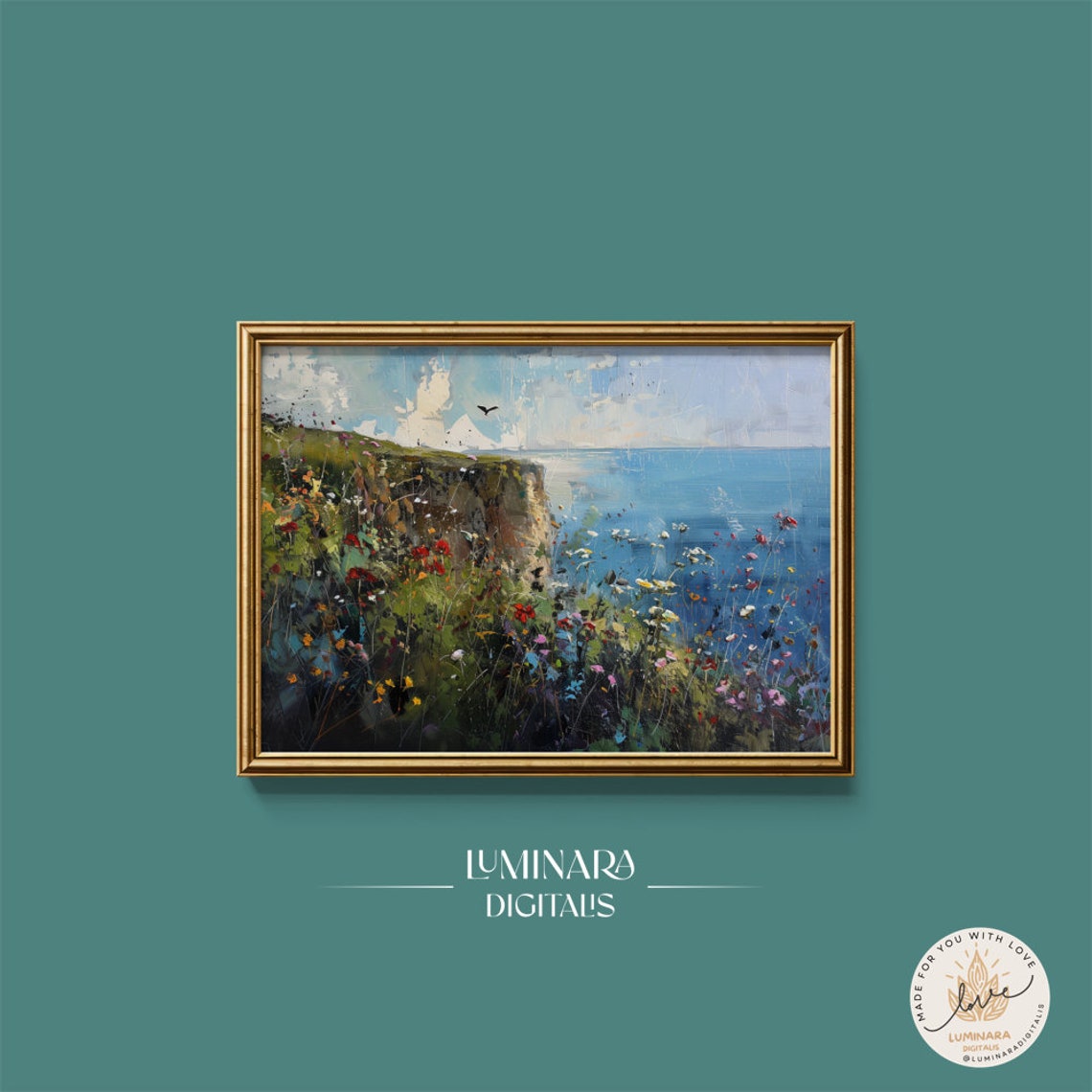 Wildflowers Blooming On A Rocky Cliff High Above The Sea Art Print