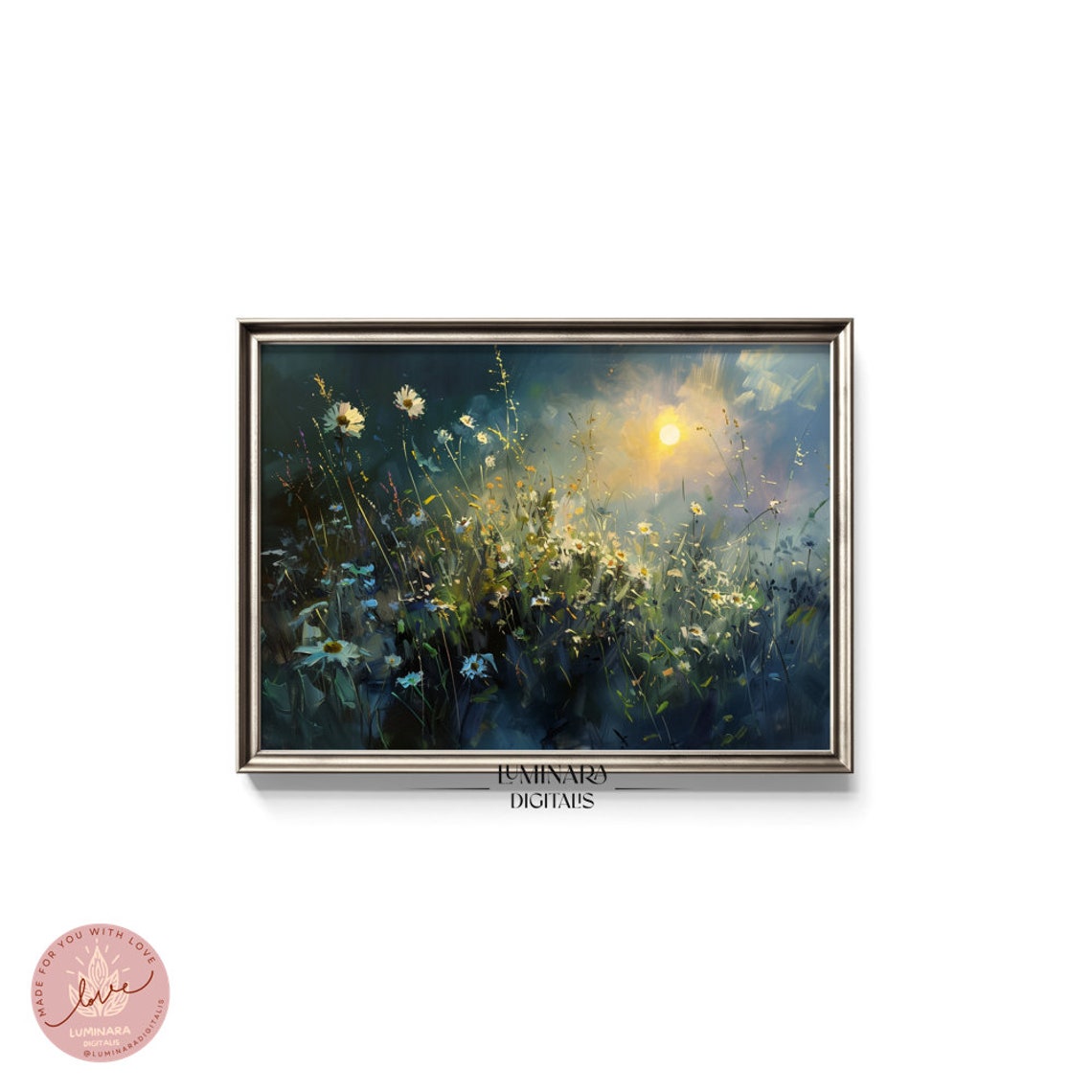Moonlit Wildflower Meadow Night Impressionist Floral Art Print - Image 5