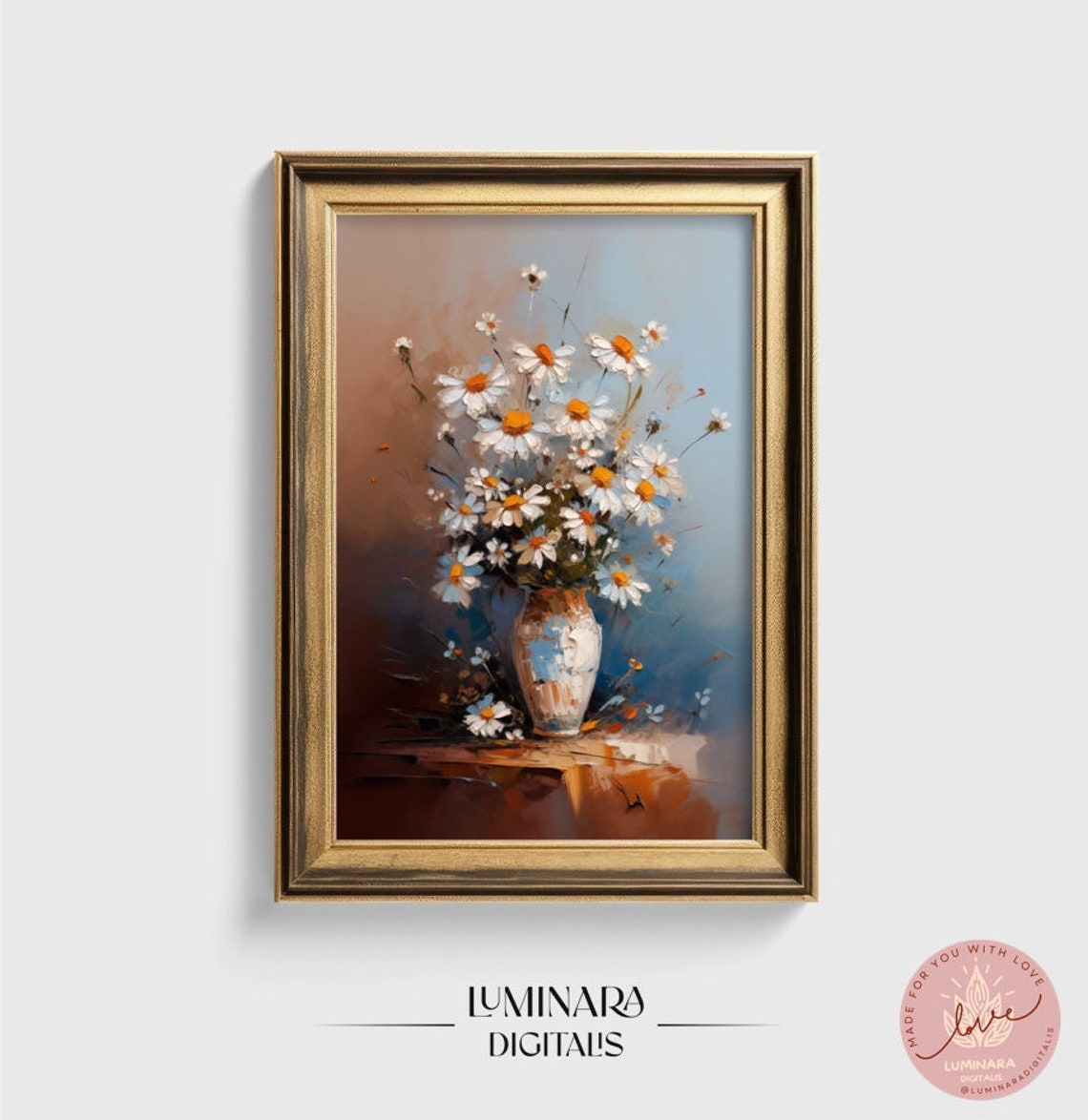 Fresh White Daisies In A Ceramic Vase Impasto Oil Art Poster