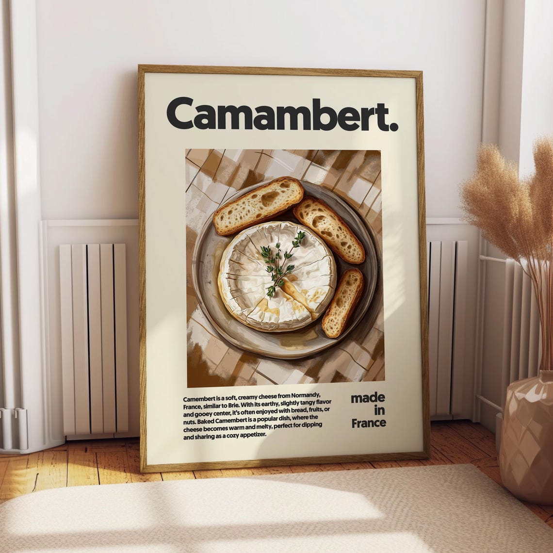 Camembert French Cheese Poster Baked Wheel with Bread Kitchen Gift Art