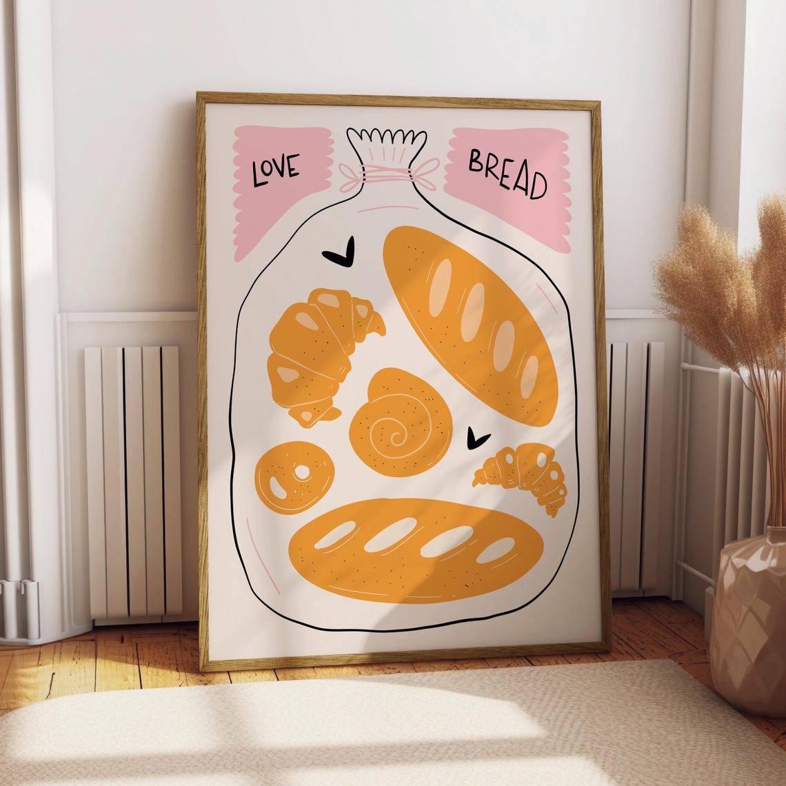 Love Bread Bakery Bag Croissant Baguette Cute Kitchen Decor Poster