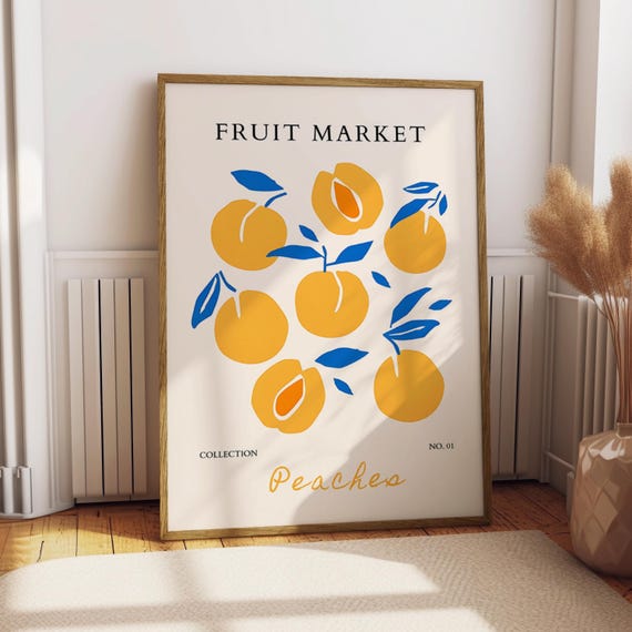 Peach Fruit Market Poster Food Kitchen Decor Print Illustration Gift For Lover Art