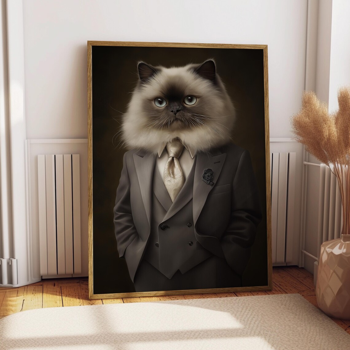Himalayan Cat Suit Portrait Poster, Funny Custom Pet Art