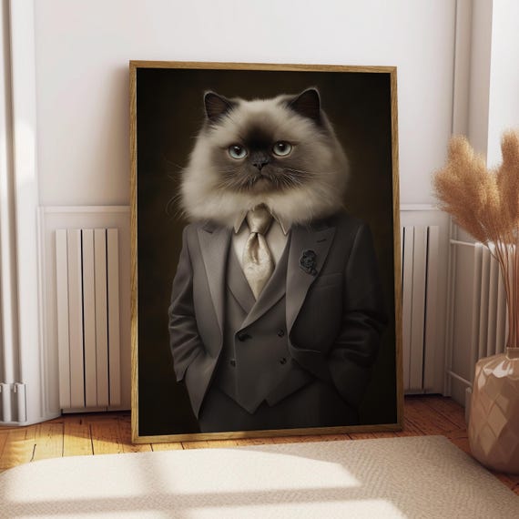 Himalayan Cat Suit Portrait Poster, Funny Custom Pet Art