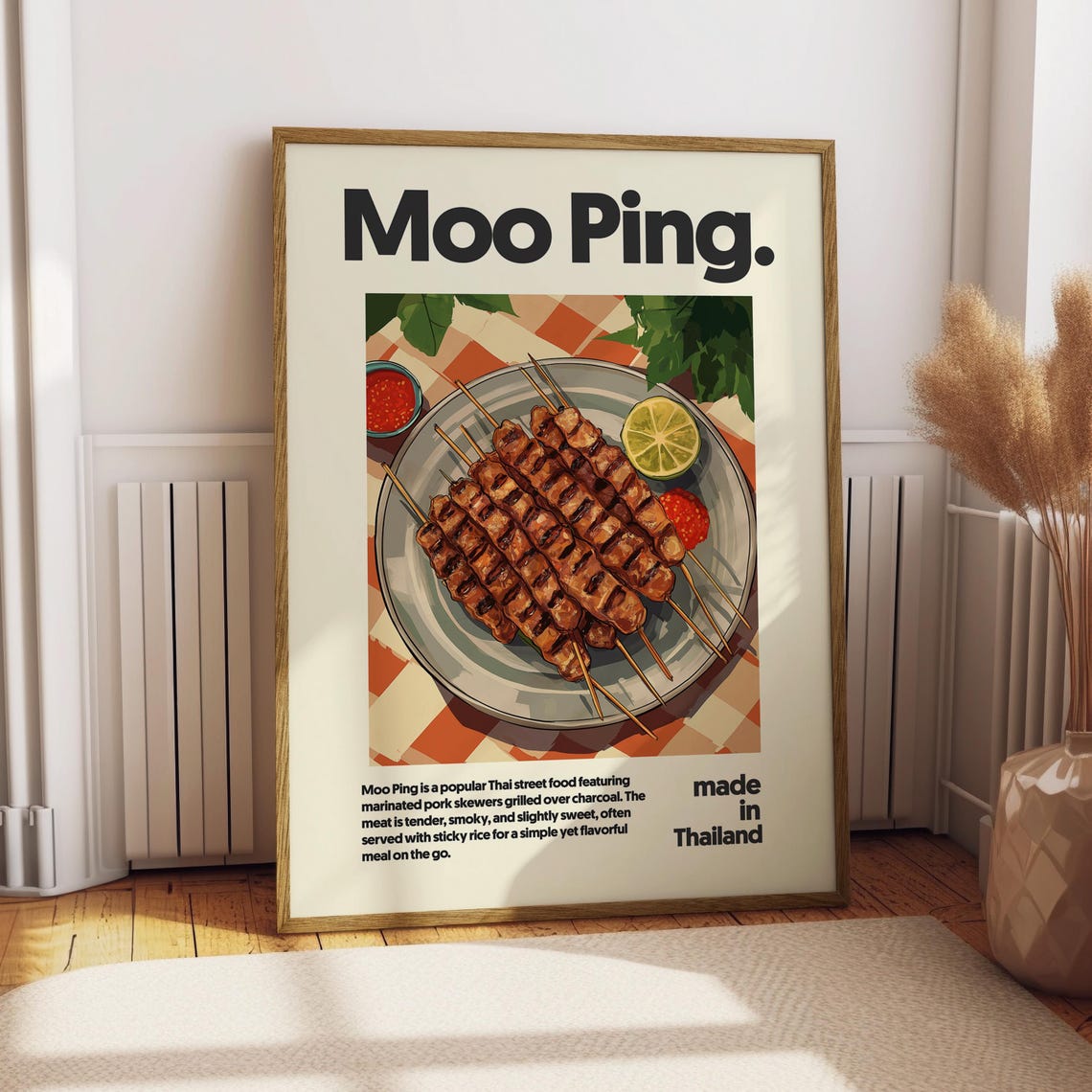 Moo Ping Thai Grilled Pork Skewers Food Poster Kitchen Wall Decor Art