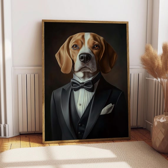 Lemon Beagle Suit Portrait Dog Poster Pet Funny Art Wall Gift For Lover