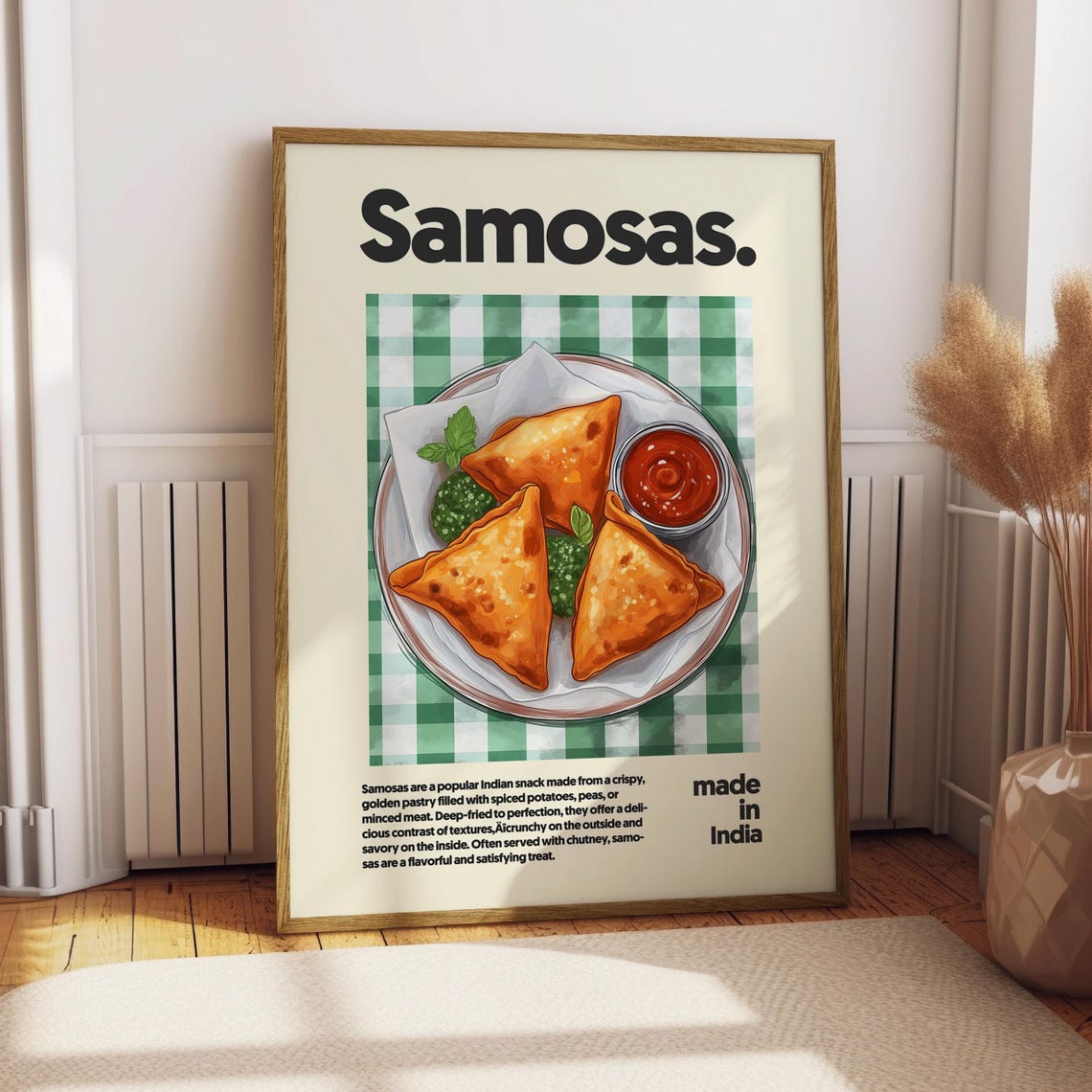 Samosas Indian Crispy Pastry Snack Food Art Illustration Poster