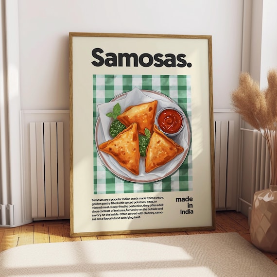 Samosas Indian Crispy Pastry Snack Food Art Illustration Poster