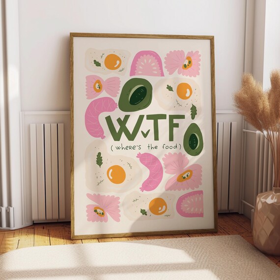Wheres The Food Funny Kitchen Poster Retro Food Lover Art Gift