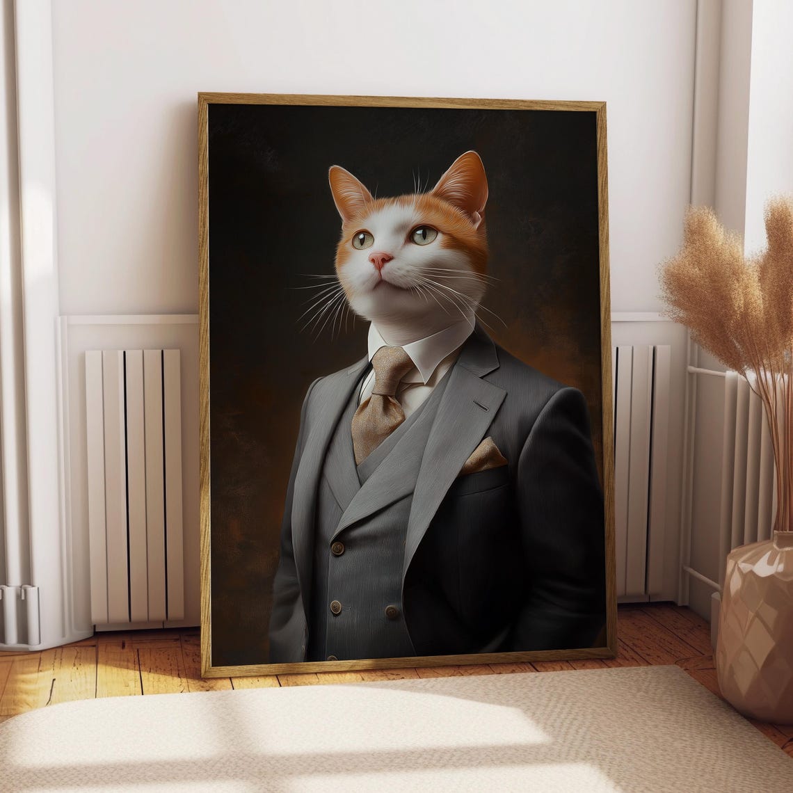 Ginger and White Cat in Grey Suit Distinguished Portrait Poster