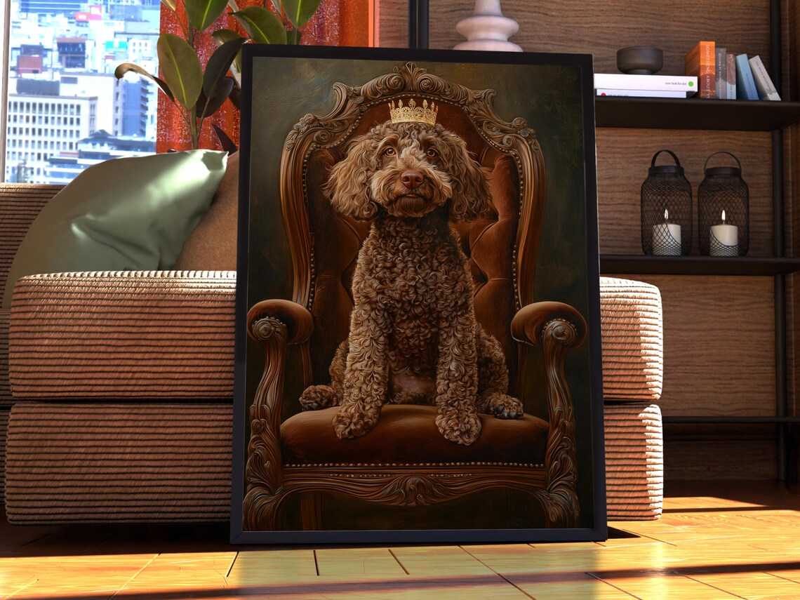 Spanish Water Dog Royal Portrait Poster, Custom Pet