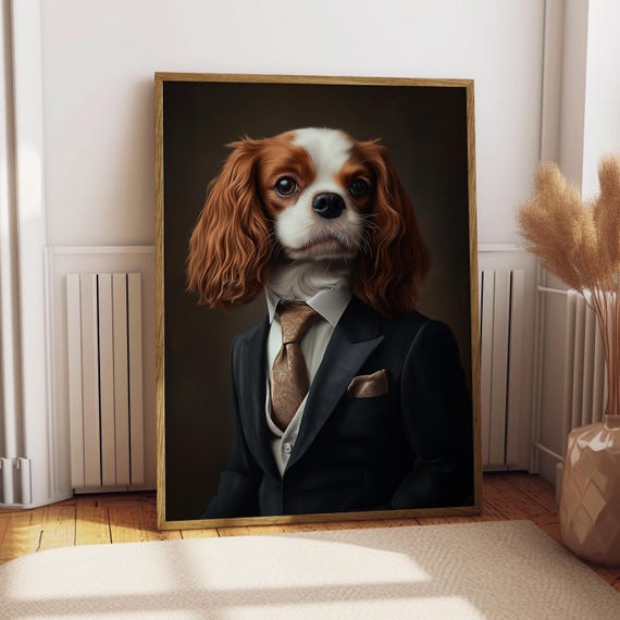 King Charles Spaniel Suit Portrait Dog Poster Pet Custom Art Gift For Lover Funny