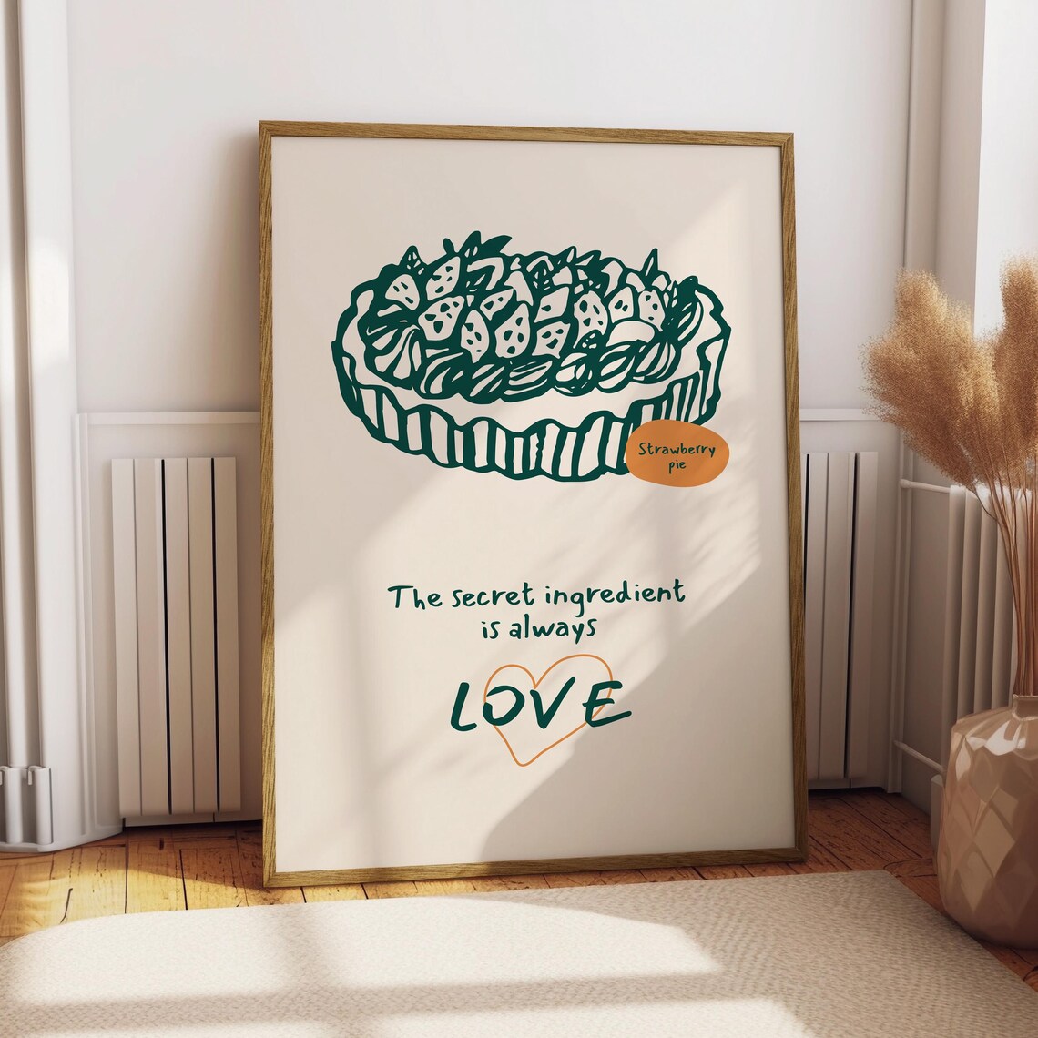Secret Ingredient Is Always Love Poster Strawberry Pie Kitchen Quote Art
