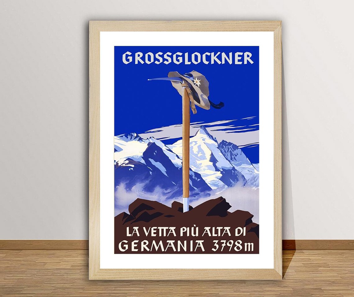 Grossglockner Vintage Ski Poster, Germany Gift Idea