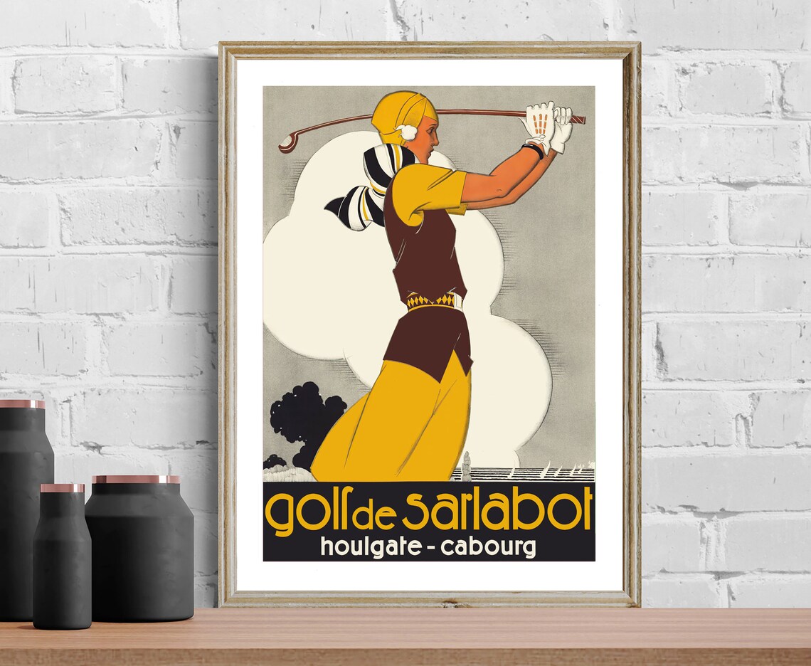 Golf De Sarlabot Houlgate Cabourg Art Deco French Golf Poster Woman