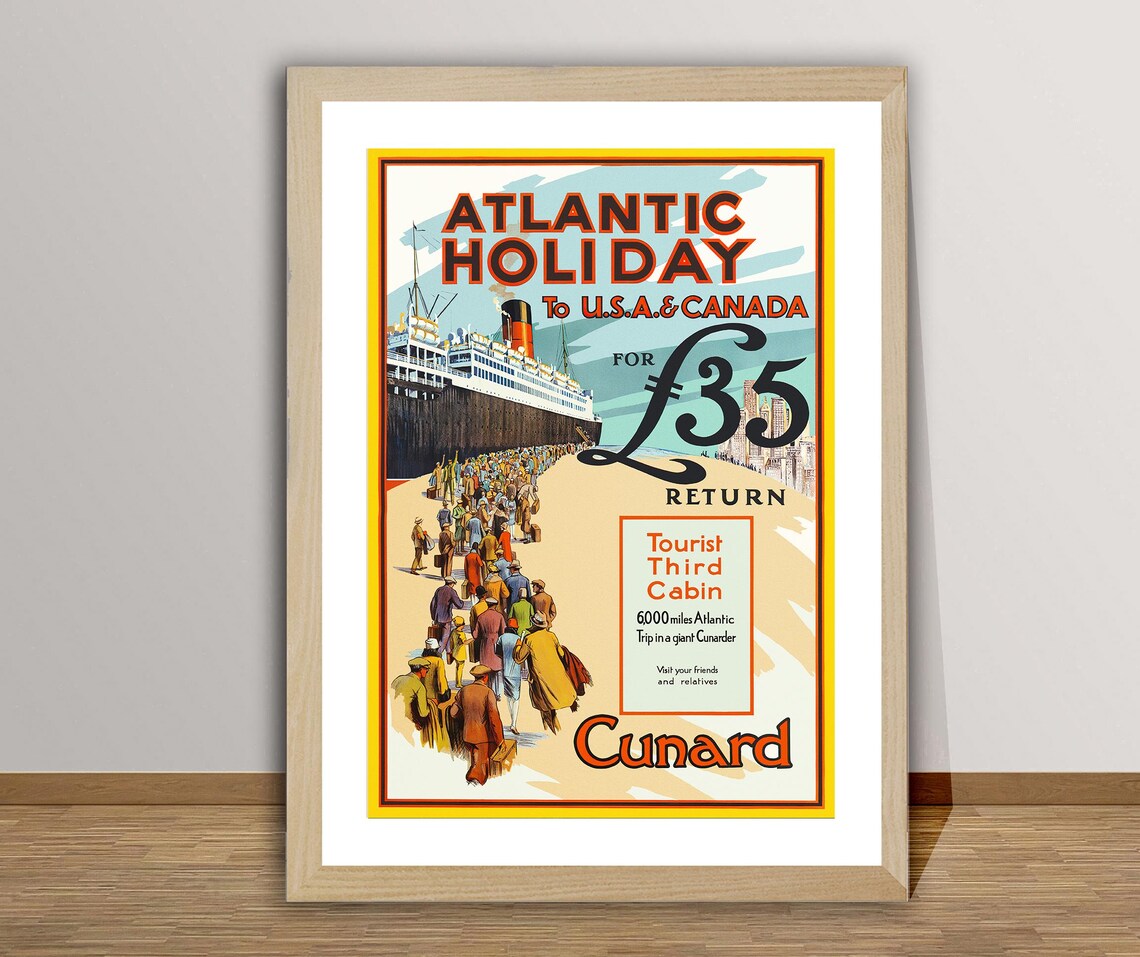 Atlantic Holiday to USA & Canada, Vintage Travel Poster
