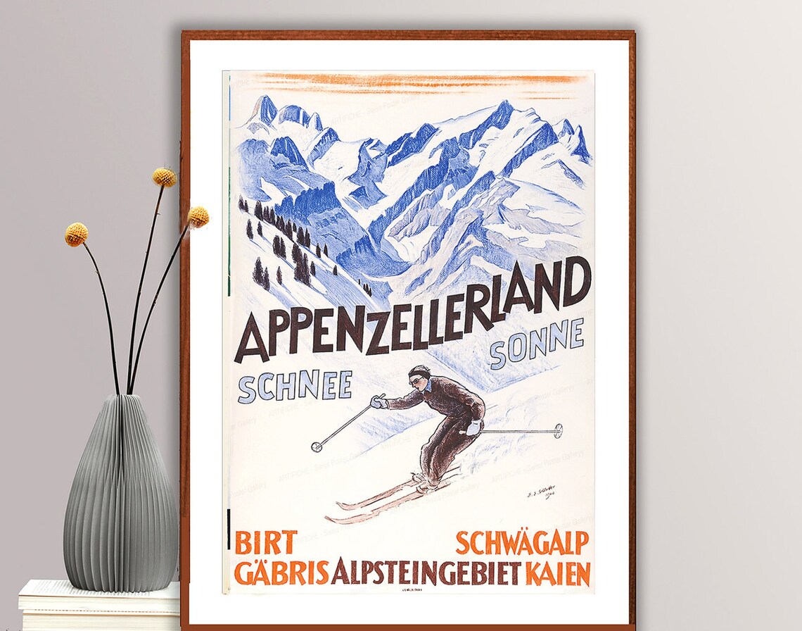 Appenzellerland Swiss Skiing Snow Sun Alpstein Vintage Travel Poster - Image 2
