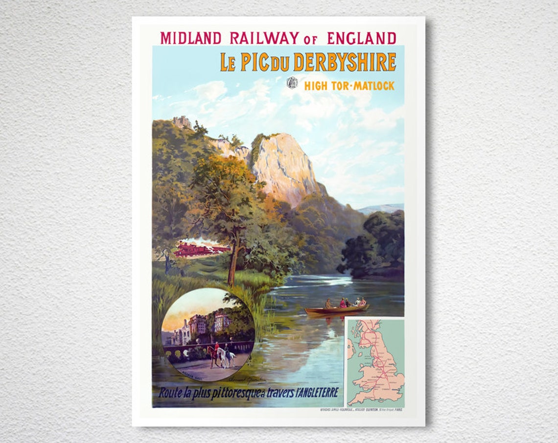 Midland Railway Le Pic du Derbyshire Vintage England Travel Poster - Image 2