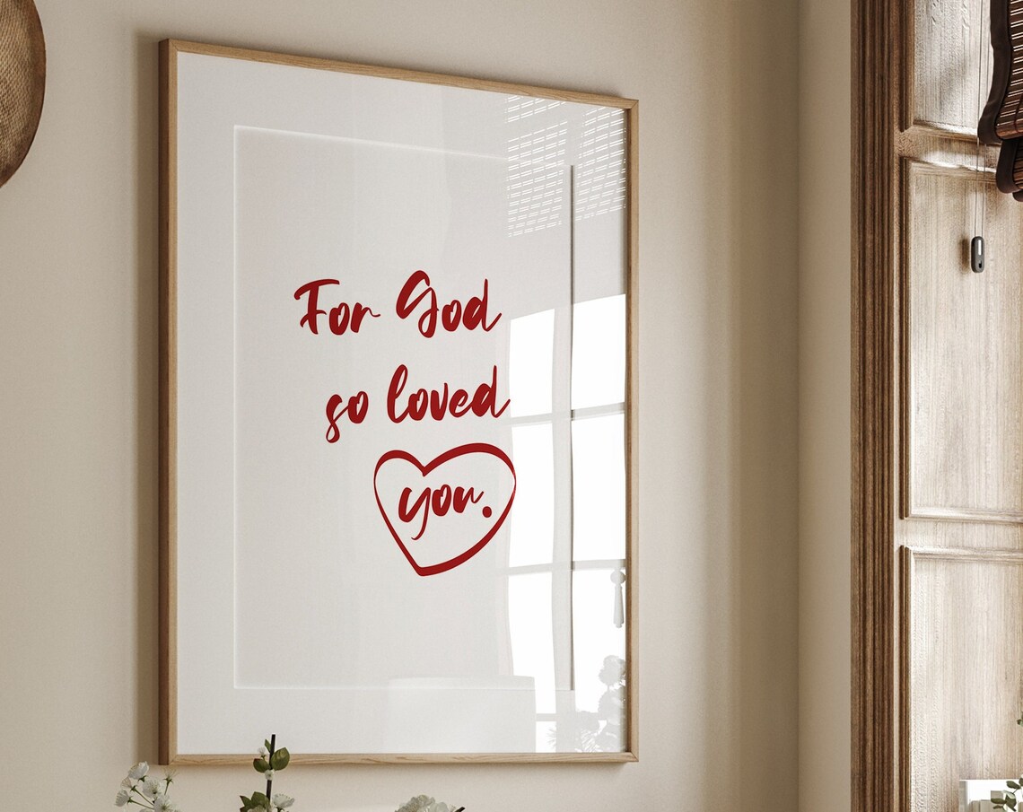 For God So Loved You Red Script Heart Christian Quote Poster