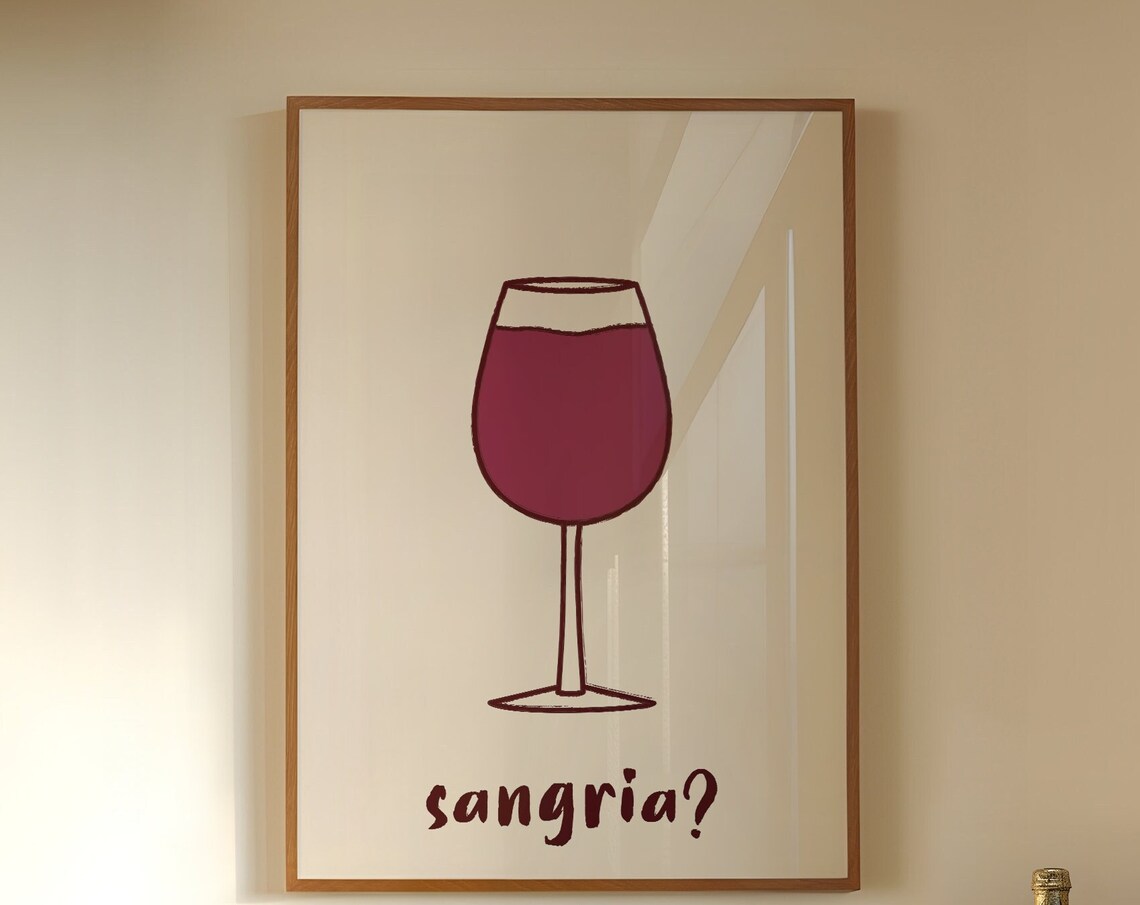 Sangria Red Wine Glass Minimalist Line Art Bar Cart Wall Poster