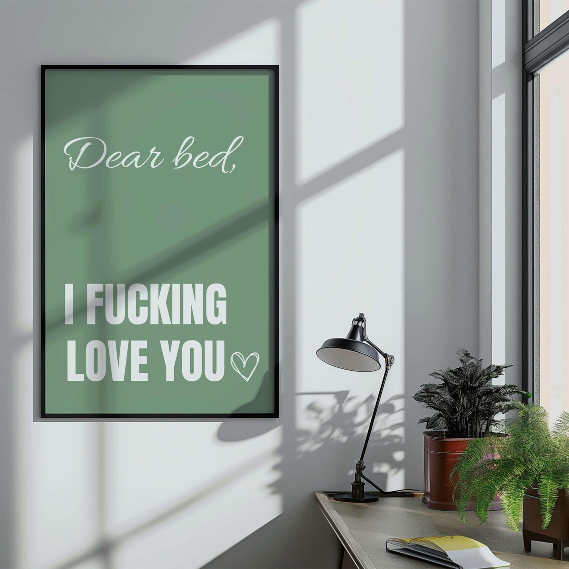 Dear Bed I Fucking Love You Heart Pink Bedroom Funny Quote Poster - Image 3