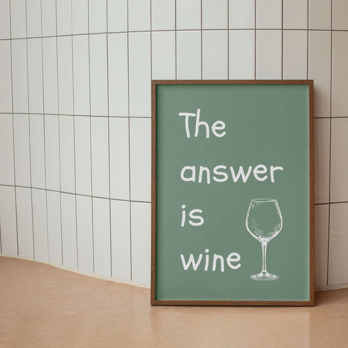 The Answer Is Wine Minimalist Wine Glass Sketch Bar Cart Poster - Image 3