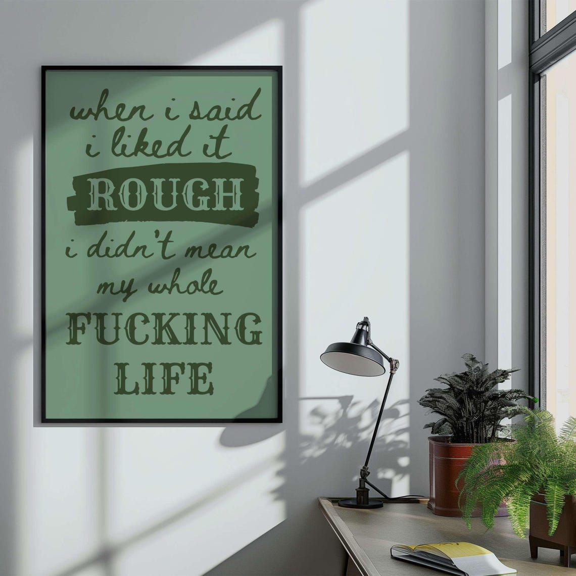 When I Said I Liked It Rough Red on Pink Sweary Quote Poster - Image 3