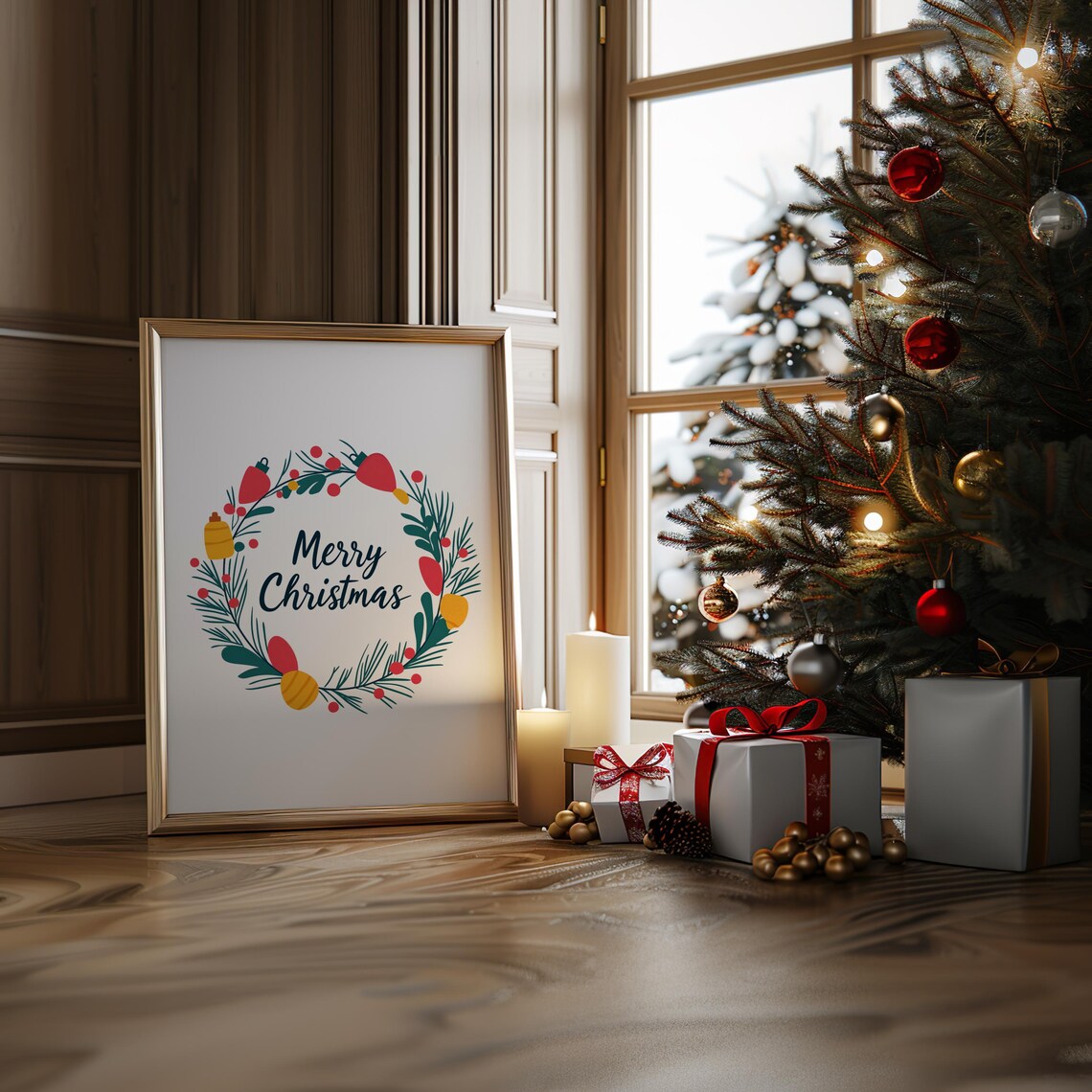 Weihnachtskranz, Minimalistische Weihnachten Art Print - Image 4