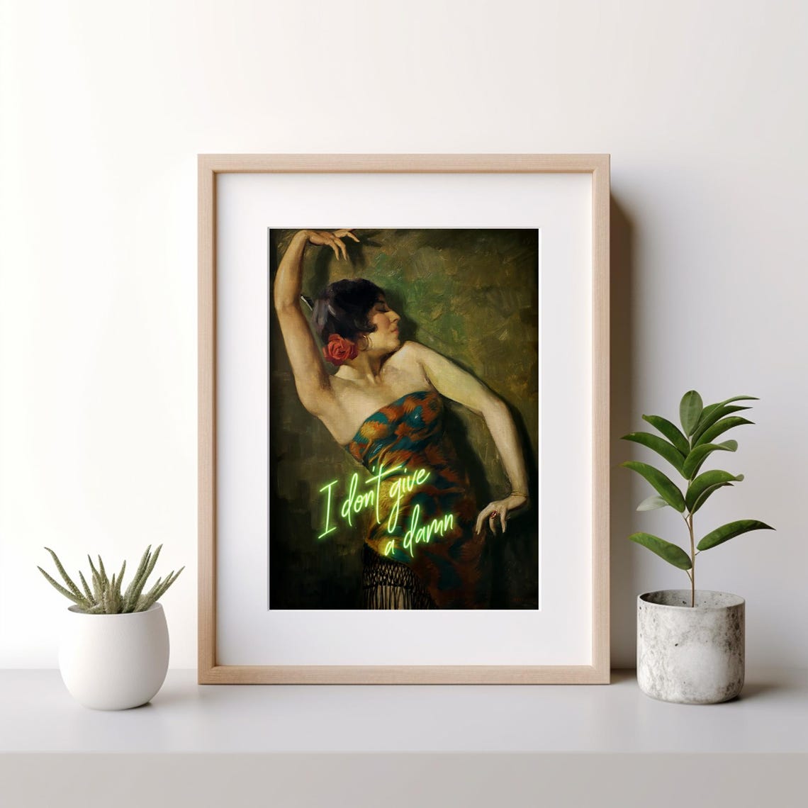 Spanish Dancer Vintage Art With Neon I Don't Give A Damn Poster - Image 2