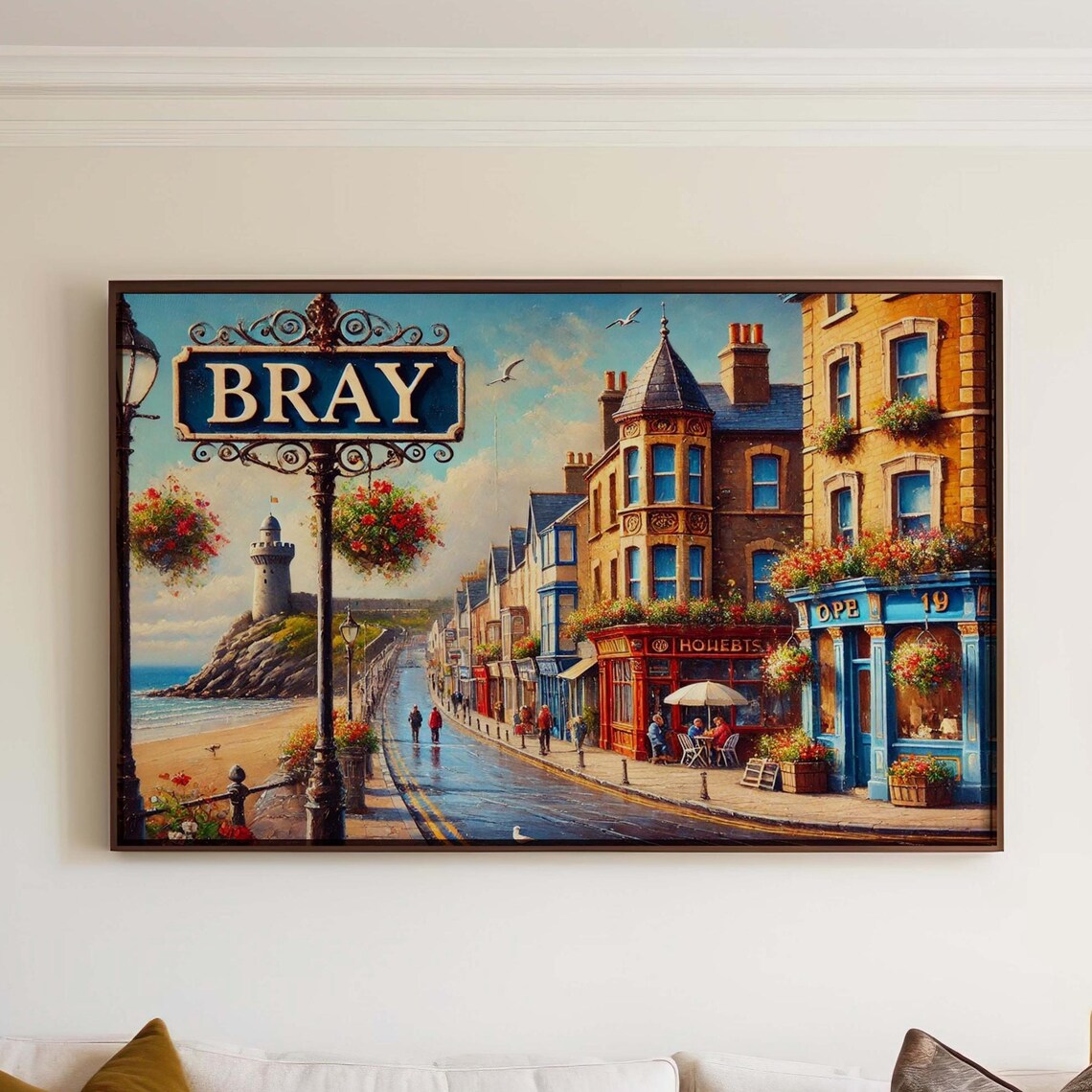 Bray Ireland Seaside Promenade and Ornate Street Sign Art Poster