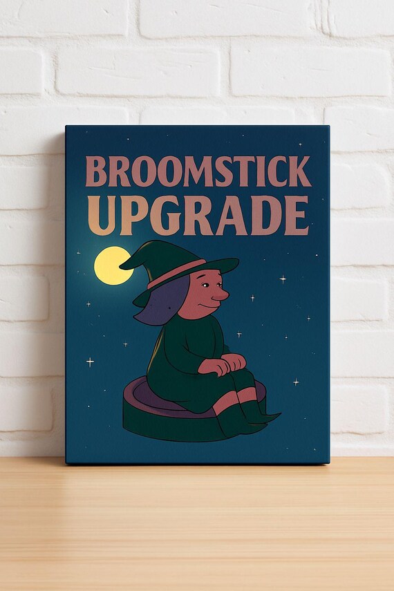 Broomstick Upgrade Funny Witch Robot Vacuum Moon Cartoon Poster