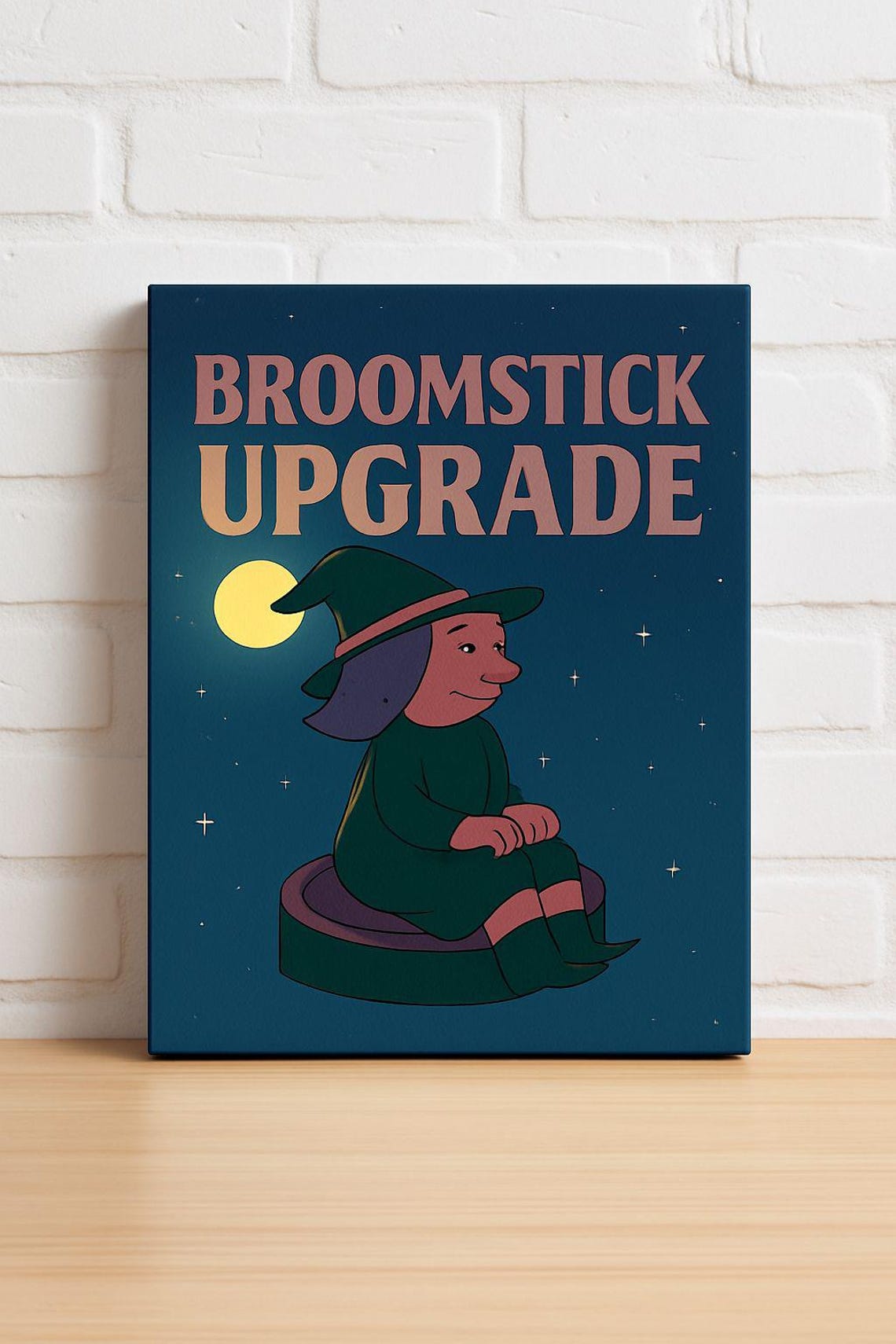 Broomstick Upgrade Funny Witch Robot Vacuum Moon Cartoon Poster