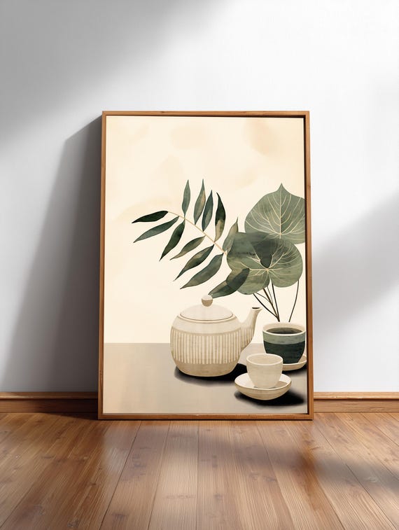 ZZ Plant Sage Green Japandi Botanical Art Print