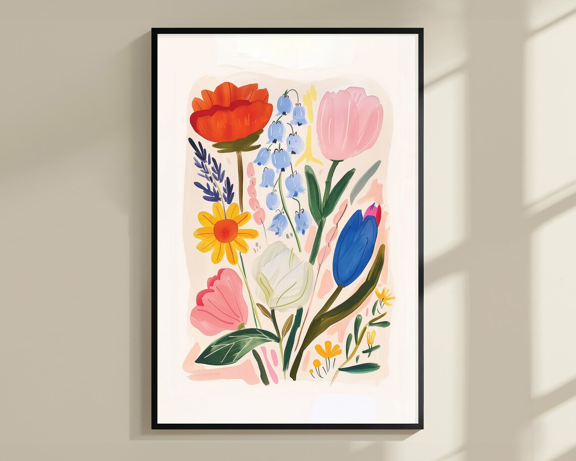 Colorful Modern Flower Bouquet Tulip Poppy Daisy Maximalist Art Poster - Image 3