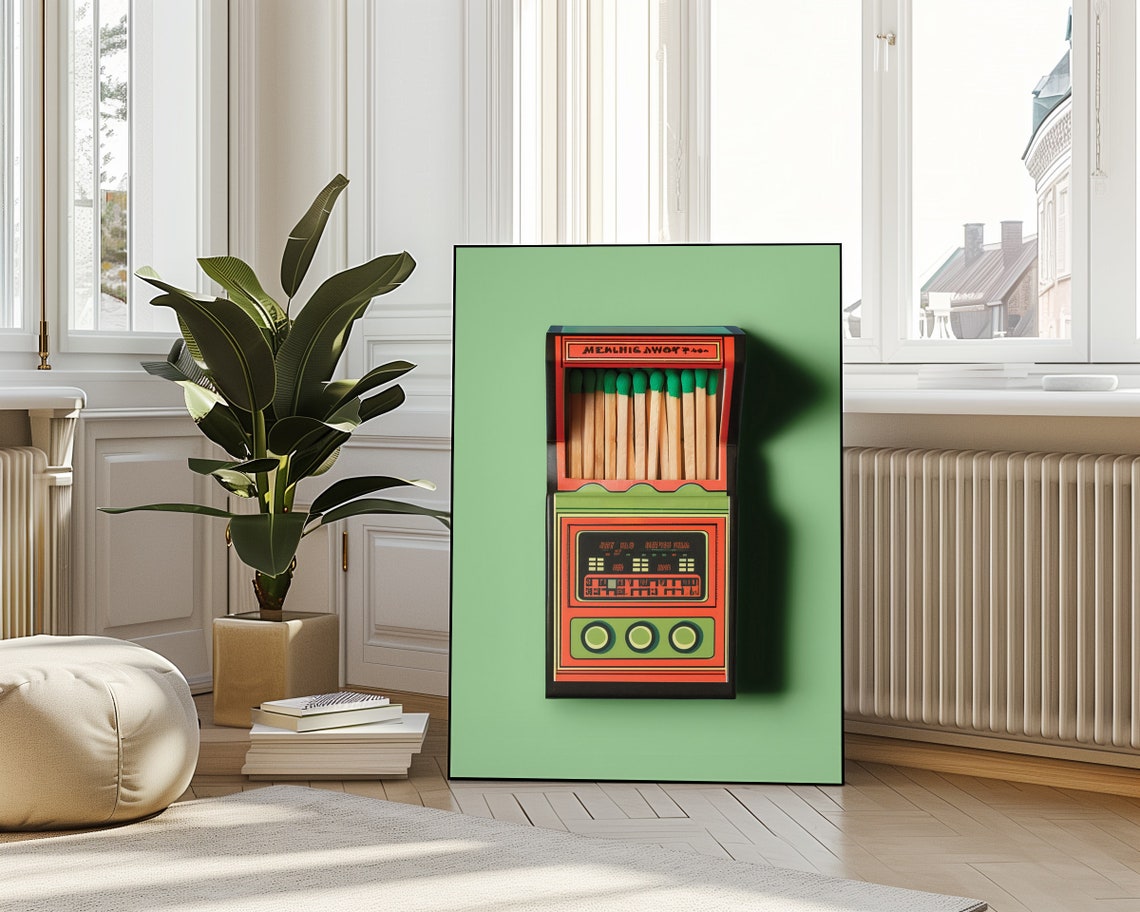 Arcade Machine Matchbox Retro Green Neon Game Cabinet Fun Print - Image 4