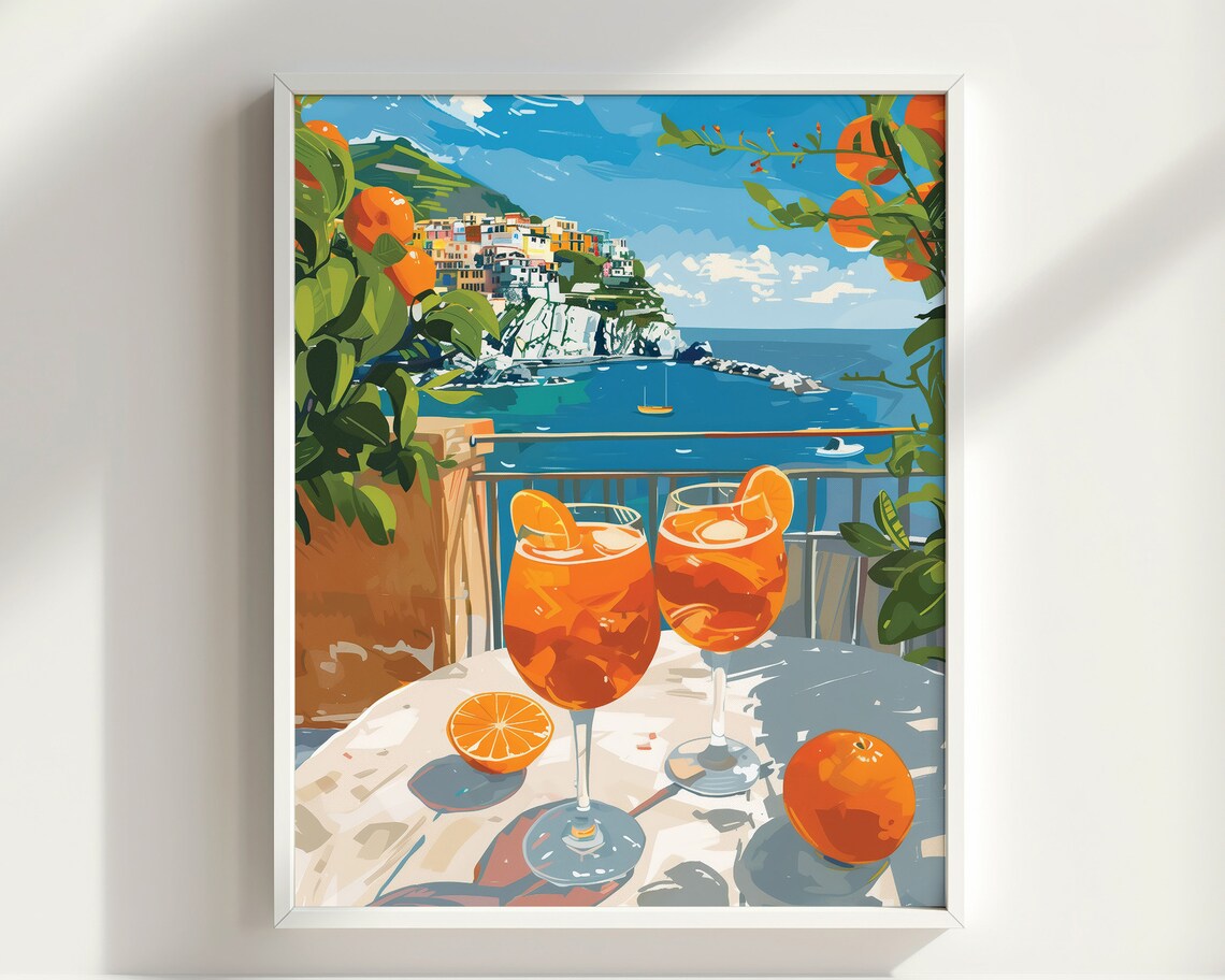 Aperol Spritz Italian Coastal Village Terrace Sea View Orange Summer Cocktail Poster - Image 3