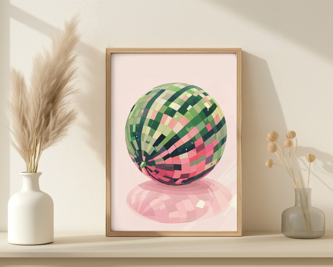 Disco Ball Watermelon Funky Mirrorball Fresh Fruit Pop Art Poster - Image 2