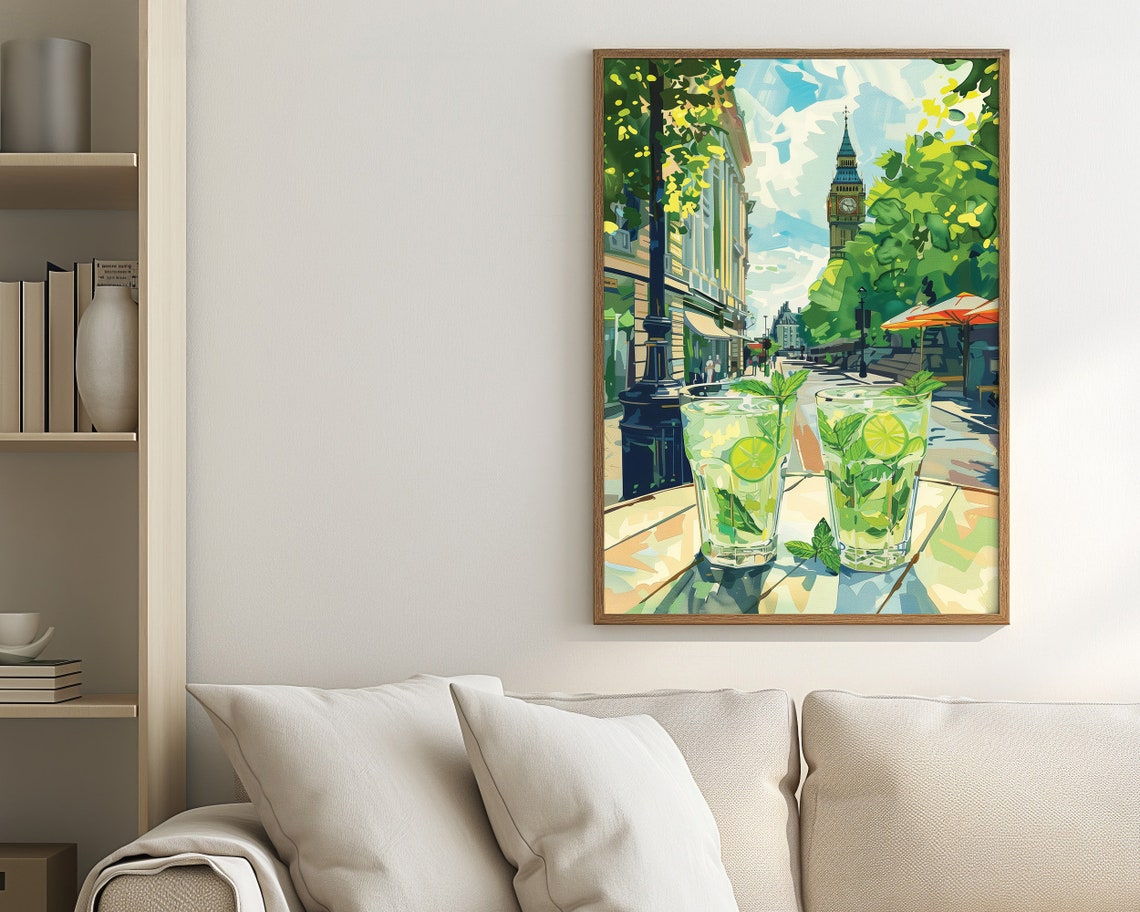 Mojito in London Big Ben Street Cafe Summer Citrus Cocktail Poster - Image 2