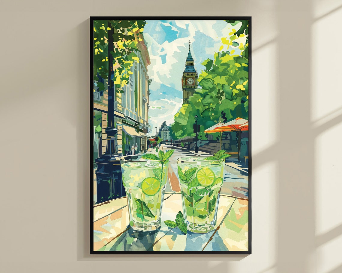 Mojito in London Big Ben Street Cafe Summer Citrus Cocktail Poster
