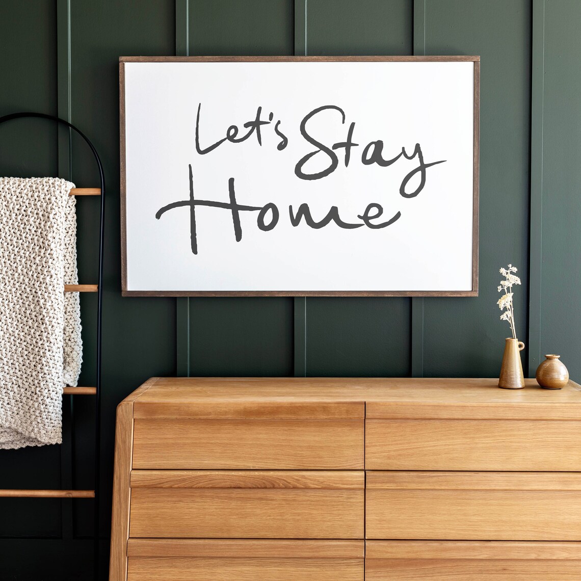 Let's Stay Home Quote Art Print, Living Room Decor