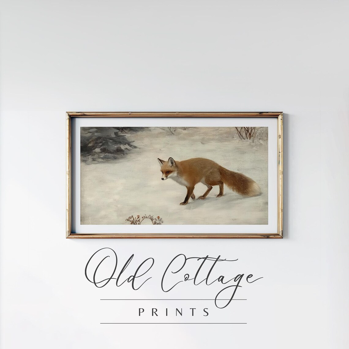Red Fox Walking Through Snow Vintage Wildlife Painting Winter Landscape Poster - Image 2