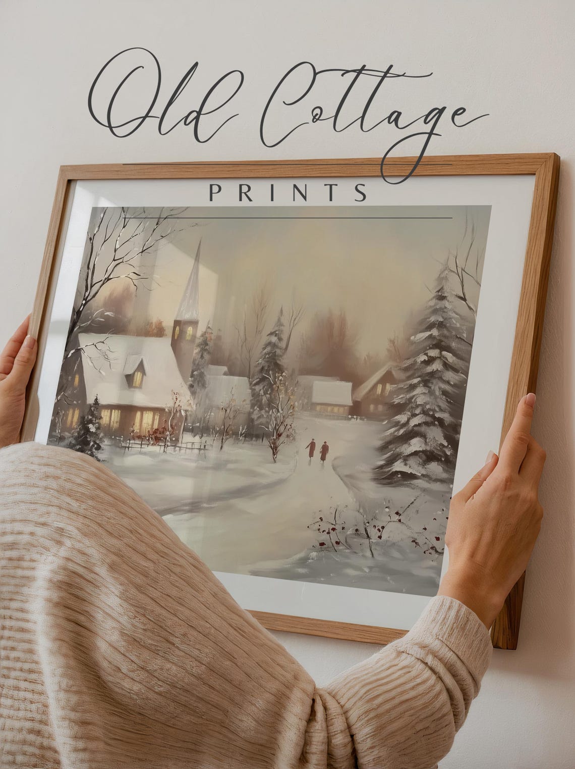 Snowy Village Church Steeple Winter Morning Landscape Poster - Image 3