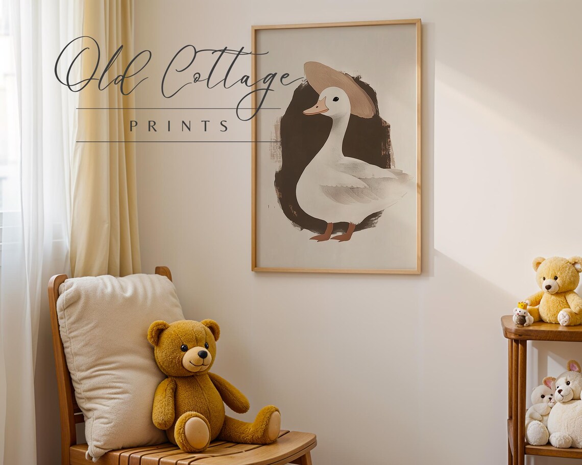 Whimsical Quirky Goose Wearing A Tan Hat Vintage Farm Animal Poster - Image 3