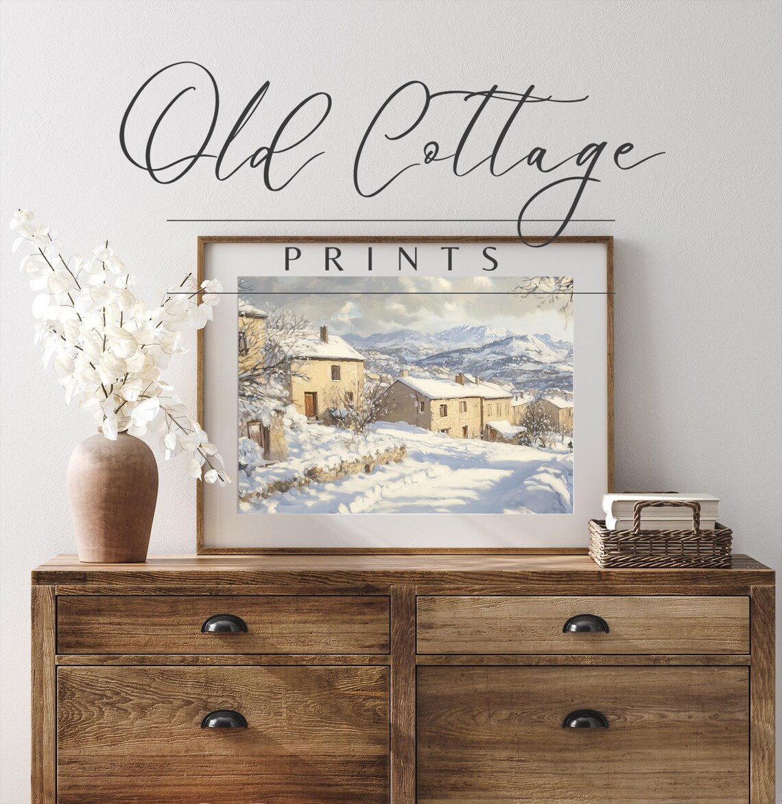 Snowy Hillside Village Mountain View Bright Winter Landscape Painting Poster - Image 3