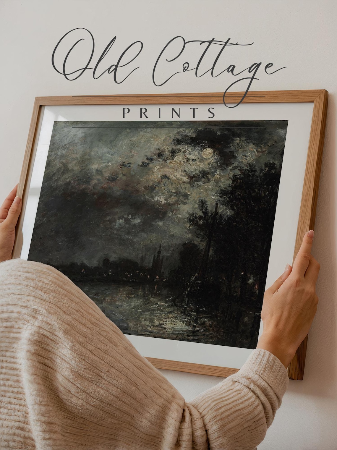 Moonlit Winter River Dark Moody Nocturne Painting Vintage Art Poster - Image 2