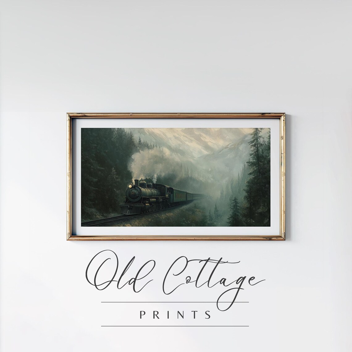 Steam Locomotive Misty Mountain Forest Vintage Train Painting Landscape Poster - Image 3