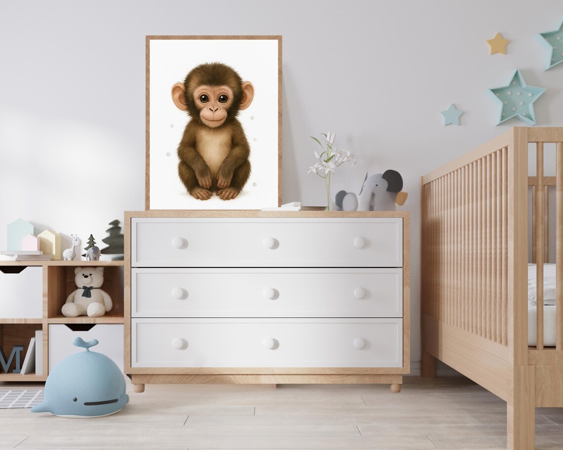 Safari Baby Monkey Nursery Art, Cute Kids Room Decor - Image 2