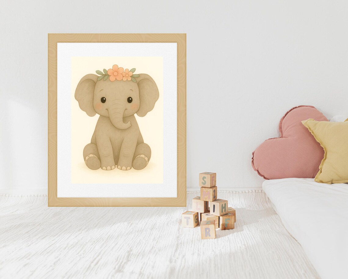 Safari Elephant Nursery Decor, Baby Girl Room Art Print - Image 3